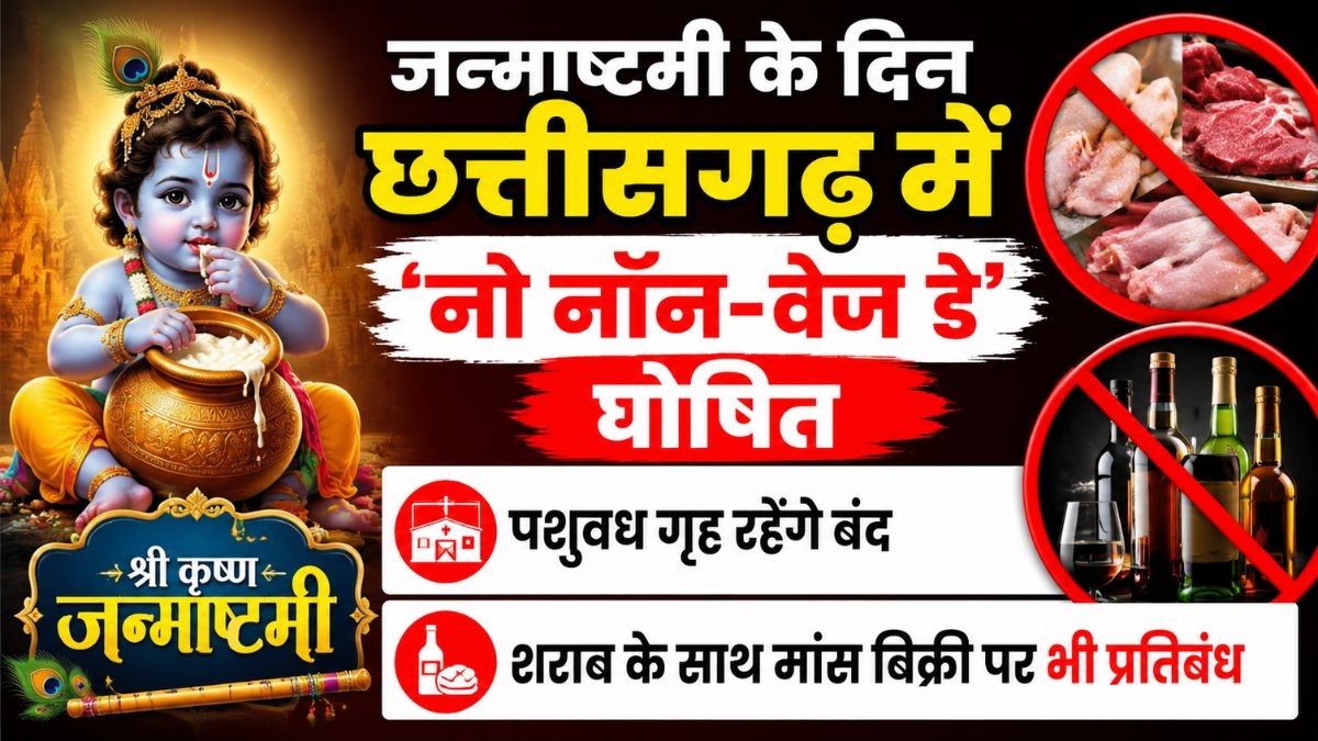 जन्माष्टमी पर छत्तीसगढ़ में ‘नो नॉन-वेज डे’: 4 सितंबर को शराब-मांस की दुकानें रहेंगी बंद